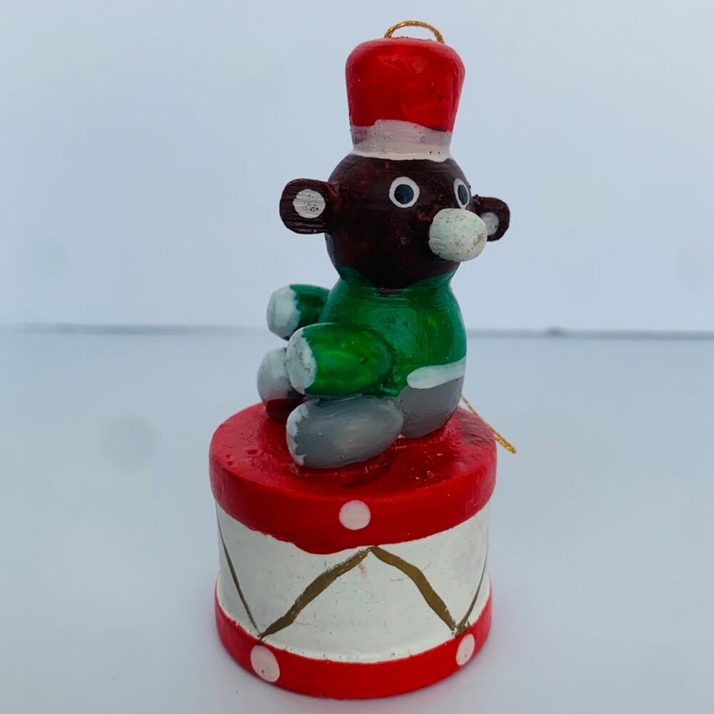 Vintage Wood Teddy Bear Drum Ornament